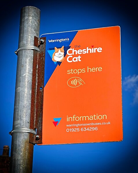 The Cheshire Cat bus stops here in Grappenhall &amp; Thelwall, Warrington, Cheshire, WA4