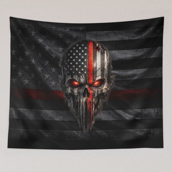 Item preview, Thin Red Line Firefighter Skull American Flag Design designed and sold by artistwill.