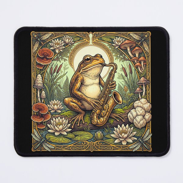 Item preview, Art Nouveau Jazz Frog: Saxophone in the Enchanted Swamp designed and sold by DsTeesApparel.