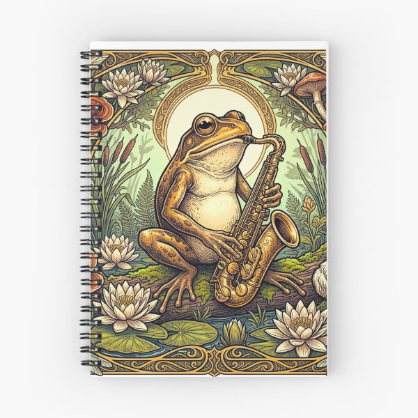 Item preview, Art Nouveau Jazz Frog: Saxophone in the Enchanted Swamp designed and sold by DsTeesApparel.