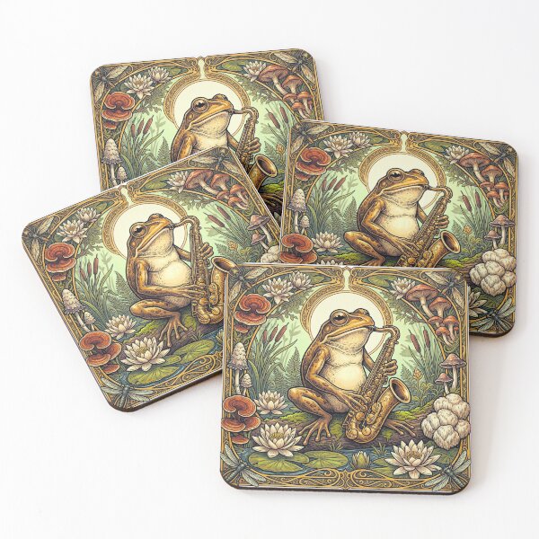 Item preview, Art Nouveau Jazz Frog: Saxophone in the Enchanted Swamp designed and sold by DsTeesApparel.
