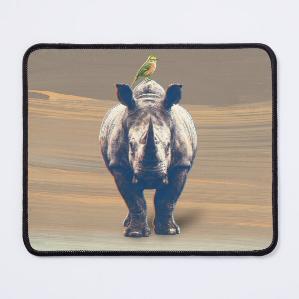 Item preview, Rhino with Bird in the Desert Risograph Collage Aesthetic designed and sold by TackyTime.