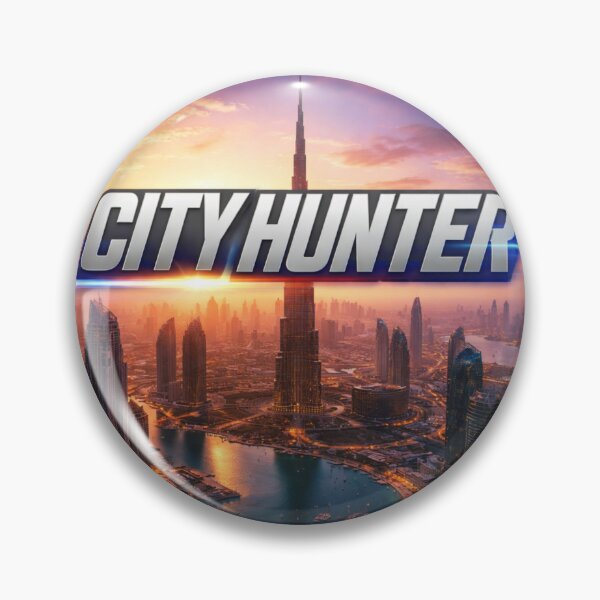 Item preview, City Hunter futuristic skyline at sunset designed and sold by STICKOANIME.