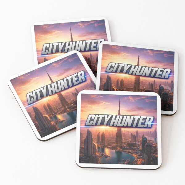 Item preview, City Hunter futuristic skyline at sunset designed and sold by STICKOANIME.