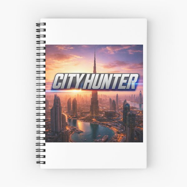 Item preview, City Hunter futuristic skyline at sunset designed and sold by STICKOANIME.