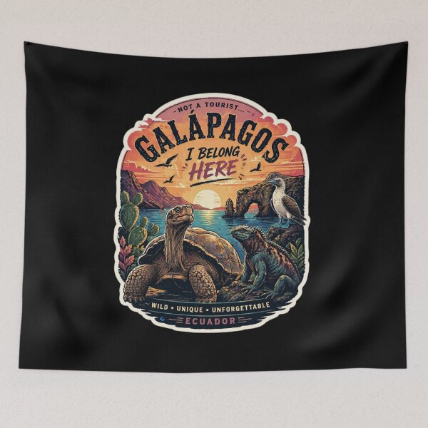 Item preview, Galápagos Vintage Travel Sticker | Not a Tourist I Belong Here | Retro Sunset Island Design designed and sold by CosmicSplendor.