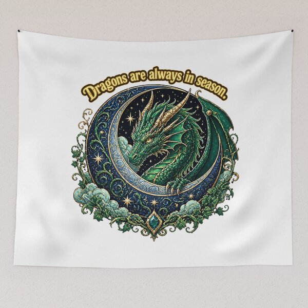 Item preview, Dragons are always in season Green Dragon Crescent Moon designed and sold by chattsuede.