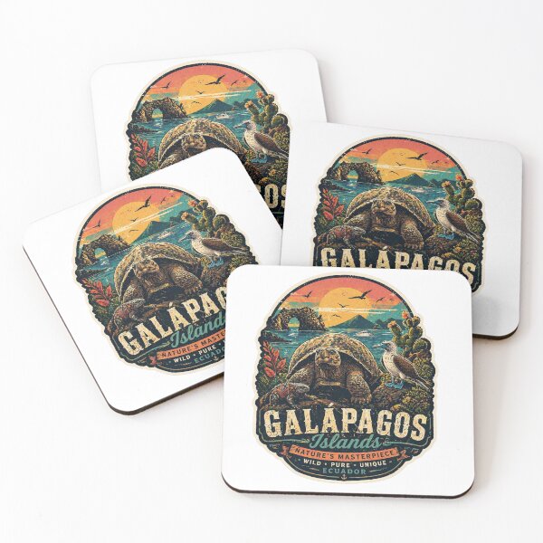 Item preview, Galapagos Islands Nature's Masterpiece – Vintage Wildlife Sticker Design | Giant Tortoise Blue-Footed Booby Marine Iguana Ecuador Travel Art designed and sold by CosmicSplendor.