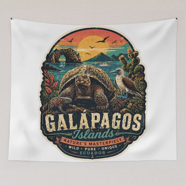 Item preview, Galapagos Islands Nature's Masterpiece – Vintage Wildlife Sticker Design | Giant Tortoise Blue-Footed Booby Marine Iguana Ecuador Travel Art designed and sold by CosmicSplendor.