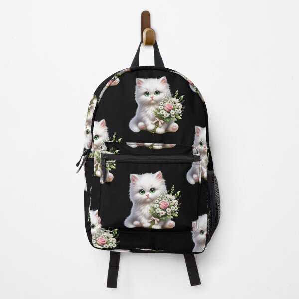 Item preview, Cute White Kawaii Kitten with Flowers designed and sold by SweetLilith.