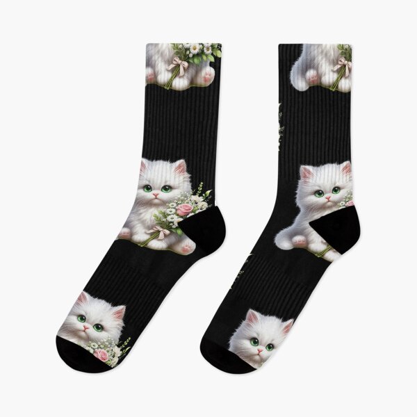 Item preview, Cute White Kawaii Kitten with Flowers designed and sold by SweetLilith.
