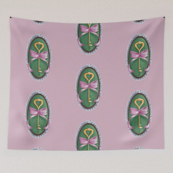 Item preview, Cottage Core Key on Light Green Velvet with Pink Bow designed and sold by ArtistEmFae.