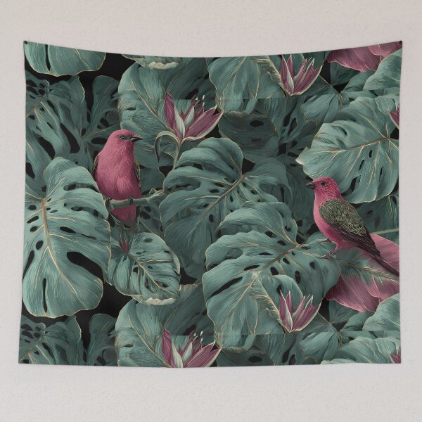 Item preview, Botanical Tropical Pink Birds Jungle Paradise Art Design designed and sold by ART ATTACK ZONE.