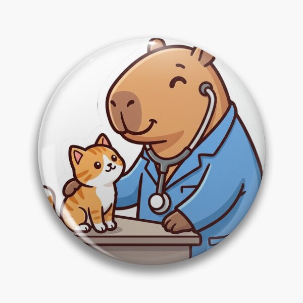Item preview, Veterinarian Capybara Healing a Small Kitten designed and sold by LambeLab.