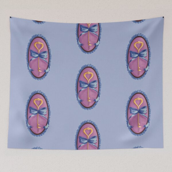 Item preview, Cottage Core Key on Pink Velvet with Blue Bow designed and sold by ArtistEmFae.