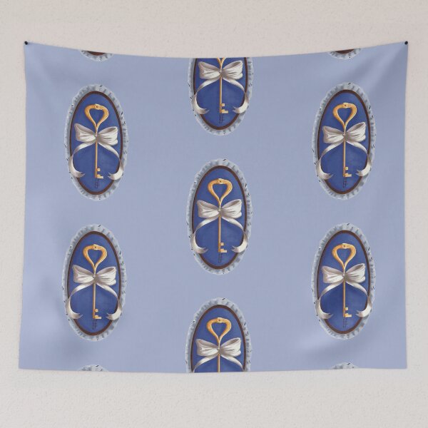 Item preview, Cottage Core Key on Blue Velvet with Cream Bow designed and sold by ArtistEmFae.