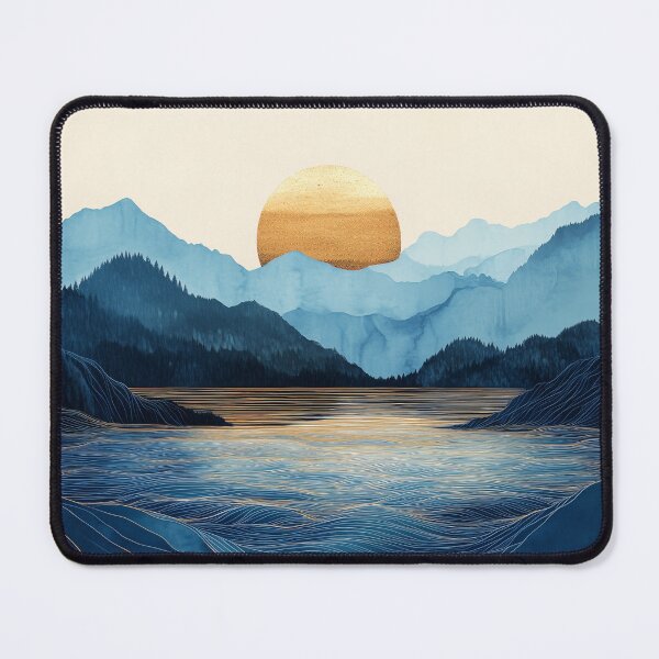 Item preview, Navy Blue and Gold Sun Abstract Mountain Lake designed and sold by Krasnovaovaova.