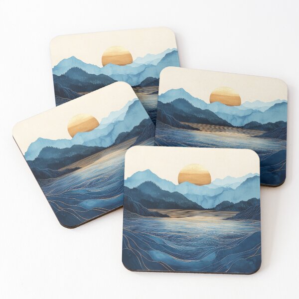 Item preview, Navy Blue and Gold Sun Abstract Mountain Lake designed and sold by Krasnovaovaova.