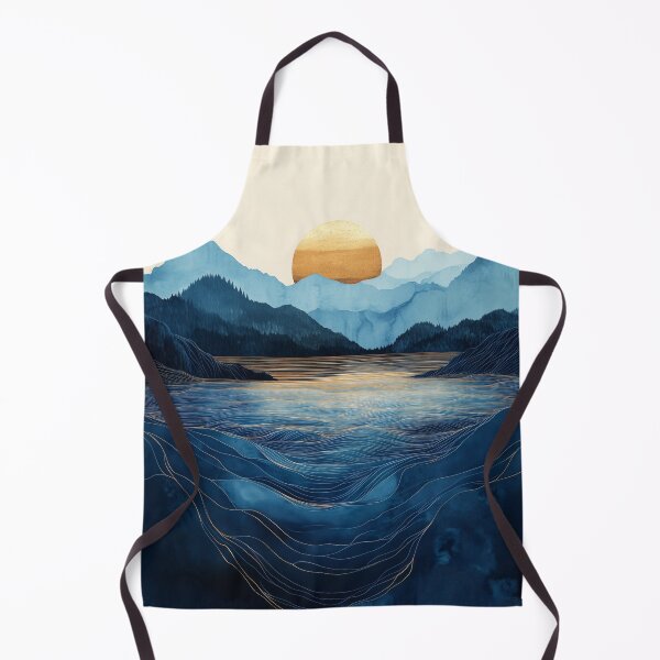 Item preview, Navy Blue and Gold Sun Abstract Mountain Lake designed and sold by Krasnovaovaova.