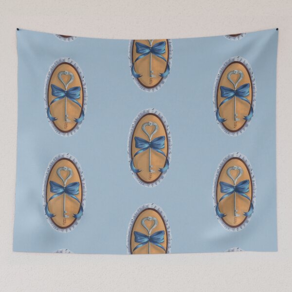 Item preview, Cottage Core Key on Yellow Velvet with Blue Bow designed and sold by ArtistEmFae.