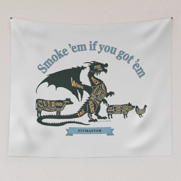 Item preview, Smoke 'em if you got 'em BBQ Pitmaster meat cut dragon diagram designed and sold by RichDesignPro.