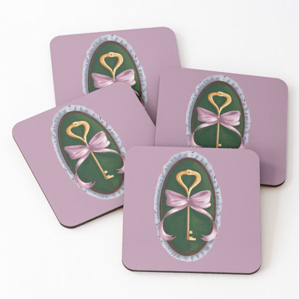 Item preview, Cottage Core Key on Forest Green Velvet with Pink Bow designed and sold by ArtistEmFae.