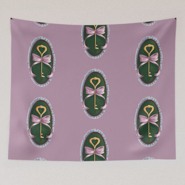 Item preview, Cottage Core Key on Forest Green Velvet with Pink Bow designed and sold by ArtistEmFae.