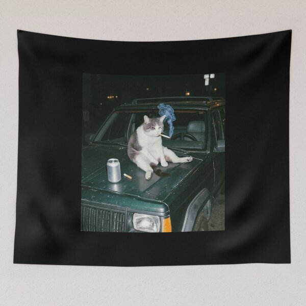 Item preview, Cat Smoking on Cherokee XJ Hood Funny Off-Road Meme Design designed and sold by Off-Road-Zone.