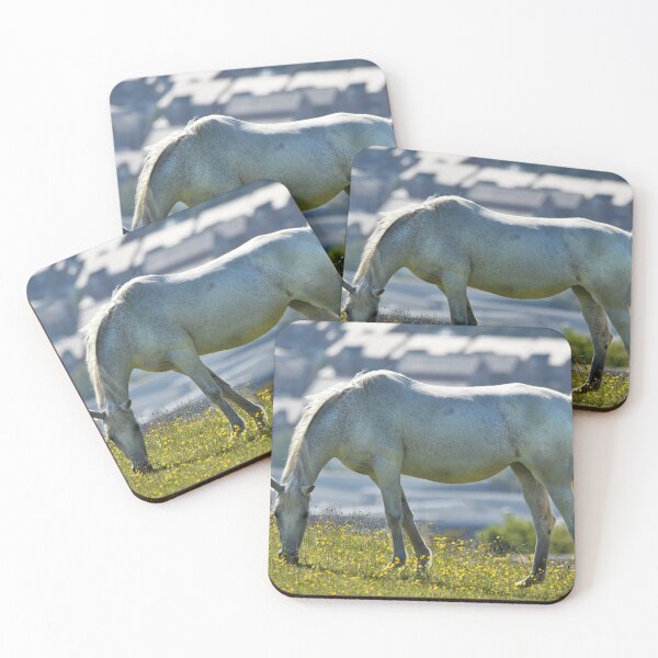 Item preview, White Horse Grazing Buttercup Field Wales UK designed and sold by Shanguai.