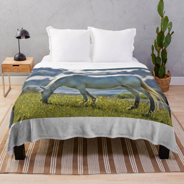 Item preview, White Horse Grazing Buttercup Field Wales UK designed and sold by Shanguai.