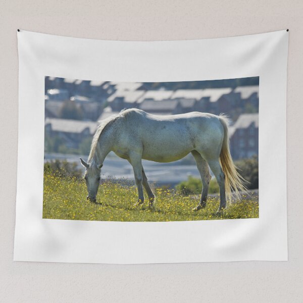 Item preview, White Horse Grazing Buttercup Field Wales UK designed and sold by Shanguai.