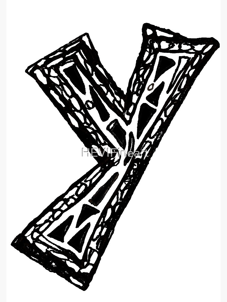 Lower case black and white Alphabet letter Y by HEVIFineart