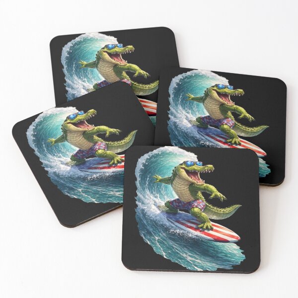 Item preview, Cool Surfing Alligator American Flag Wave designed and sold by FREENATION2026.