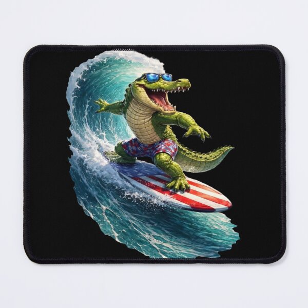 Item preview, Cool Surfing Alligator American Flag Wave designed and sold by FREENATION2026.