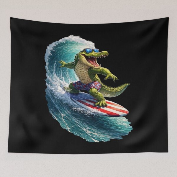 Item preview, Cool Surfing Alligator American Flag Wave designed and sold by FREENATION2026.