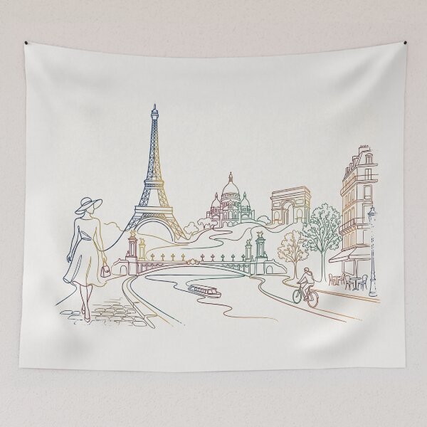 Item preview, Paris Skyline Rainbow Line Art Travel Sketch designed and sold by PixorStudio.
