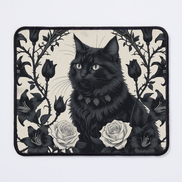 Item preview, Longhair Black Cat with Gothic Roses – Midnight Ornamental Cat Series designed and sold by LEO'S CREATURE　れおずくりーちゃー.