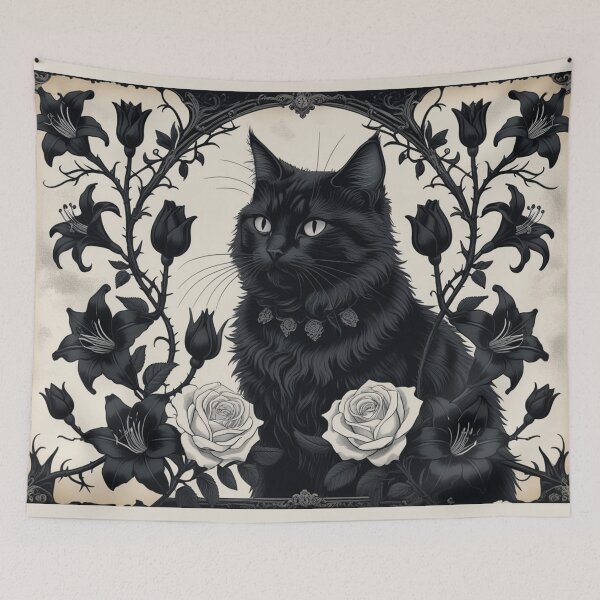 Item preview, Longhair Black Cat with Gothic Roses – Midnight Ornamental Cat Series designed and sold by LEO'S CREATURE　れおずくりーちゃー.
