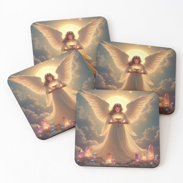 Item preview, Angelic Guardian Angel with Crystals and Golden Wings Spiritual Fantasy Art designed and sold by SCULTRADESIGNS.