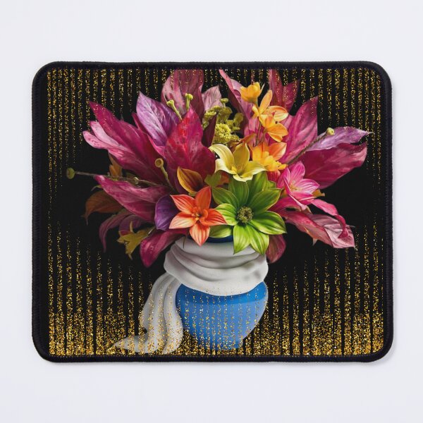 Item preview, Elegant Autumnal Bouquet in Blue Ceramic Vase - Textured Gold Canvas Style designed and sold by BELLZINHO - ARTES.