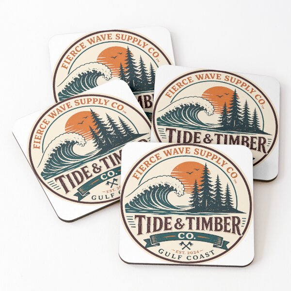 Item preview, Tide & Timber Co. Minimal Coastal Forest Badge | Wave & Pine Trees Outdoor Sticker Design designed and sold by Fierce Wave Supply Co..