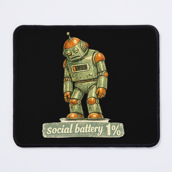Item preview, Vintage Sad Robot “Social Battery 1%” – Funny Introvert Humor Retro Robot Design designed and sold by Rude Bot.