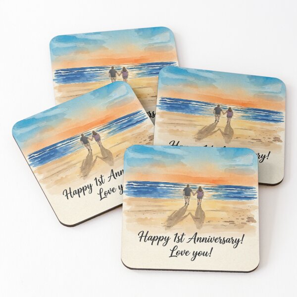 Item preview, 1st Anniversary Gift for Couple – “We Made It” Beach Sunset Art, Romantic Love Illustration, Happy Anniversary Design designed and sold by Printessive Designs.