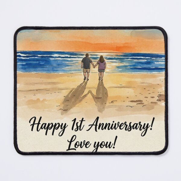 Item preview, 1st Anniversary Gift for Couple – “We Made It” Beach Sunset Art, Romantic Love Illustration, Happy Anniversary Design designed and sold by Printessive Designs.