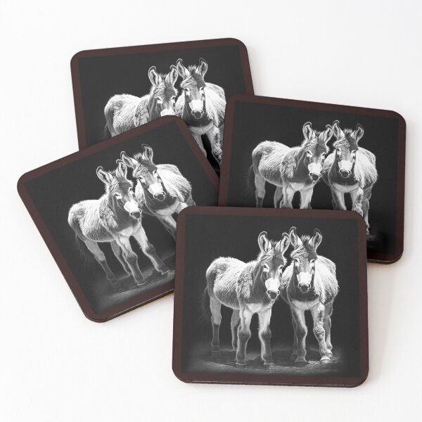 Item preview, Black and White Donkey Pair Portrait designed and sold by inkoutninja.