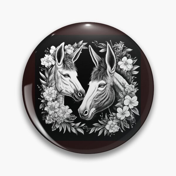Item preview, Floral Donkey Pair Black and White Portrait designed and sold by inkoutninja.