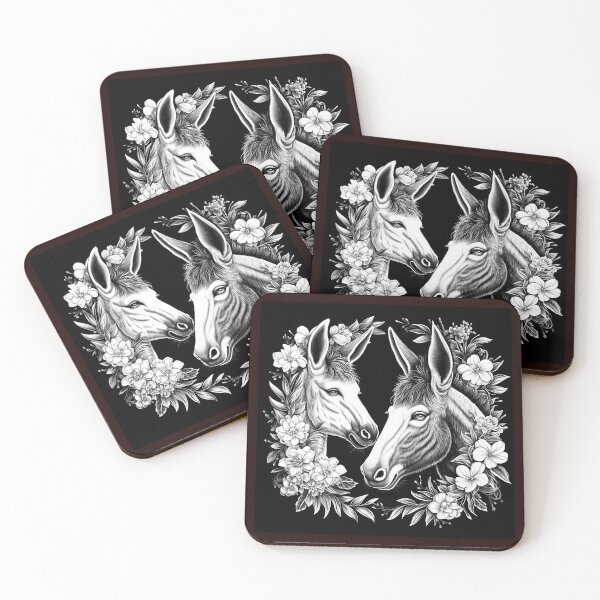 Item preview, Floral Donkey Pair Black and White Portrait designed and sold by inkoutninja.