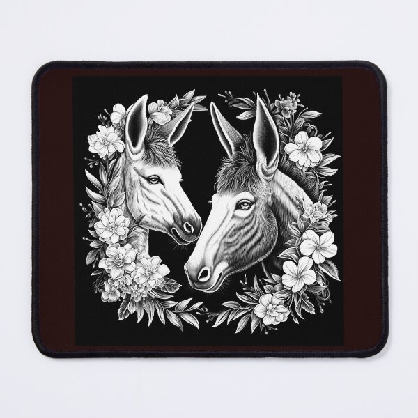 Item preview, Floral Donkey Pair Black and White Portrait designed and sold by inkoutninja.