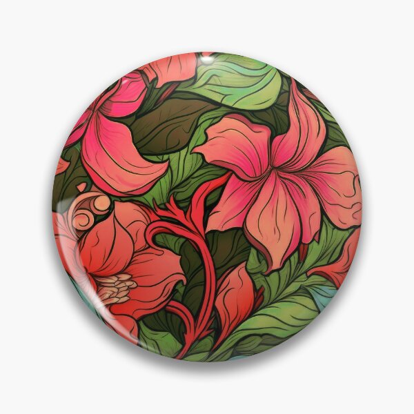 Item preview, Art Nouveau Red Flowers And Lush Leaves Pattern designed and sold by DEC02.