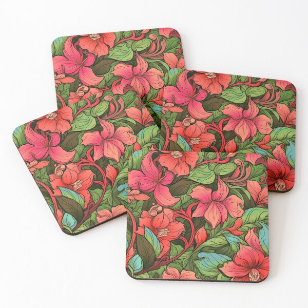 Item preview, Art Nouveau Red Flowers And Lush Leaves Pattern designed and sold by DEC02.